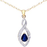 0.6ct Pear Shape Sapphire  and Diamond Drop Pendant in UK Hallmarked 9ct Yellow Gold